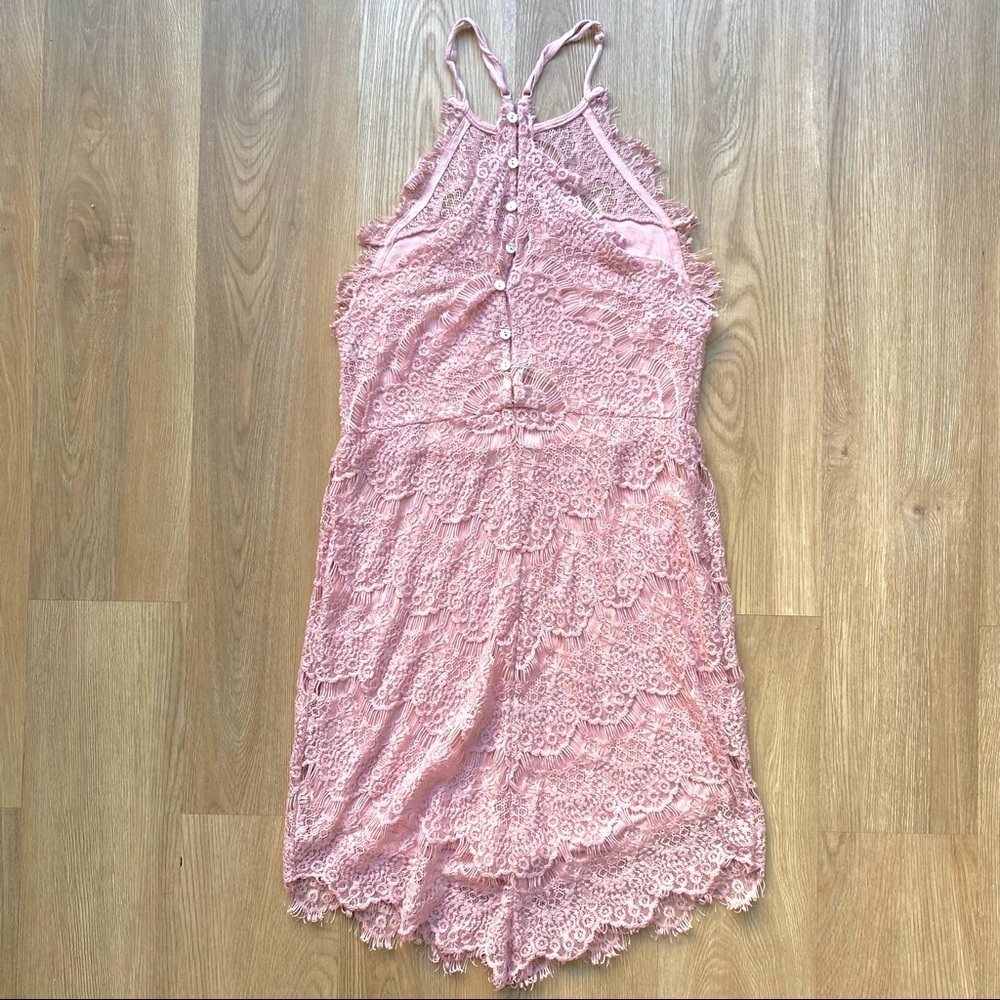 Intimately Free People Pink Lace Racer Back Dress Fitted High Neck - Picture 10 of 10